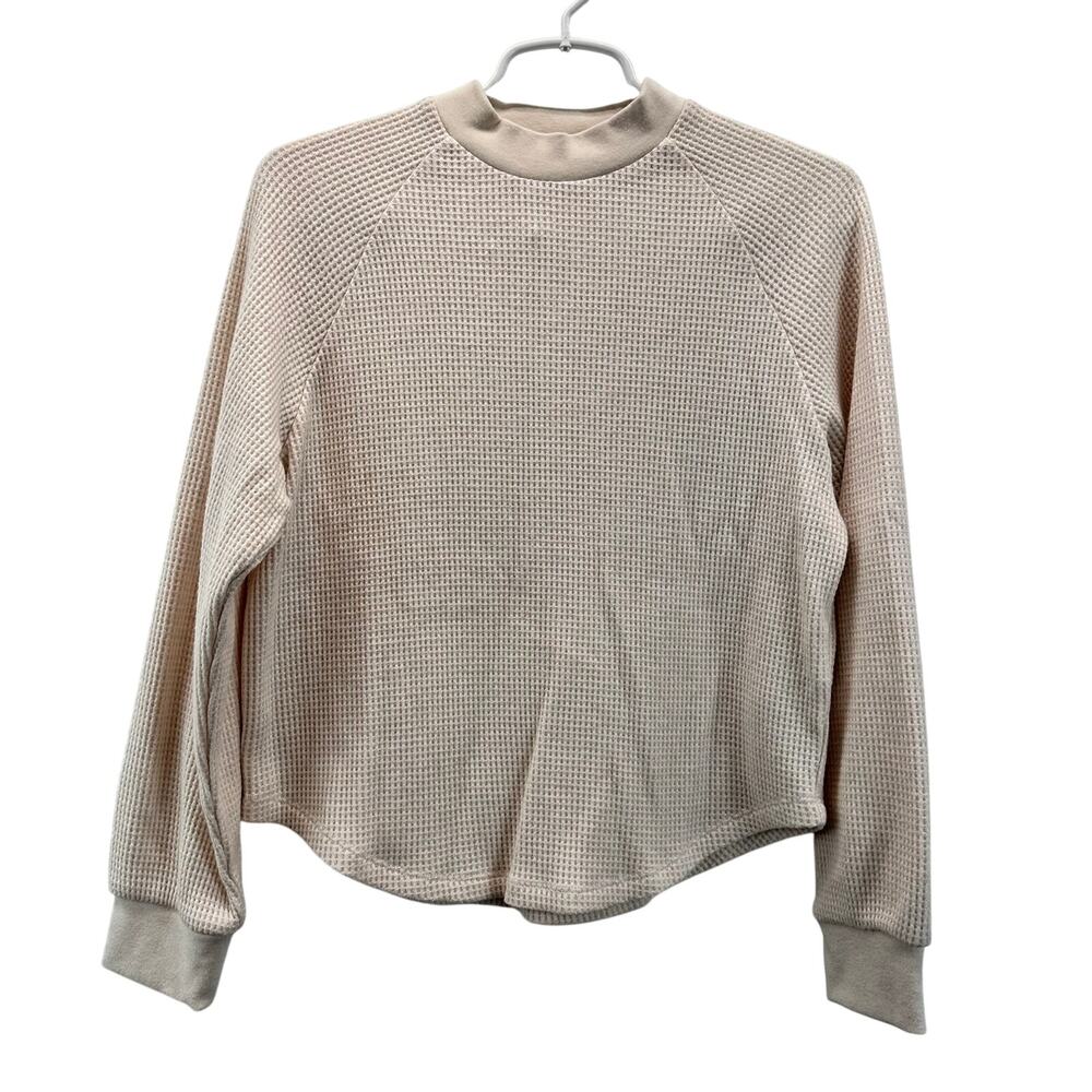 Madewell Waffle Knit Long Sleeve Crewneck Tee Pale Pink Cream M